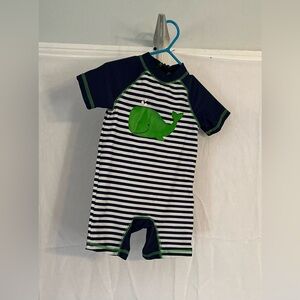 Little Me Navy and Green Striped Rashguard
